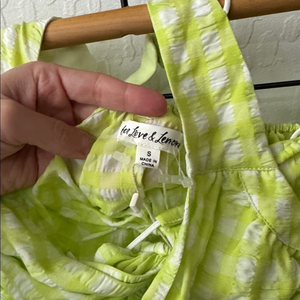 For Love & Lemons Maureen Midi Dress Lime Green Gingham Cutout Small Neon NWT - Picture 6 of 7